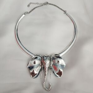 Silver Large Elephant Pendant Statement Necklace